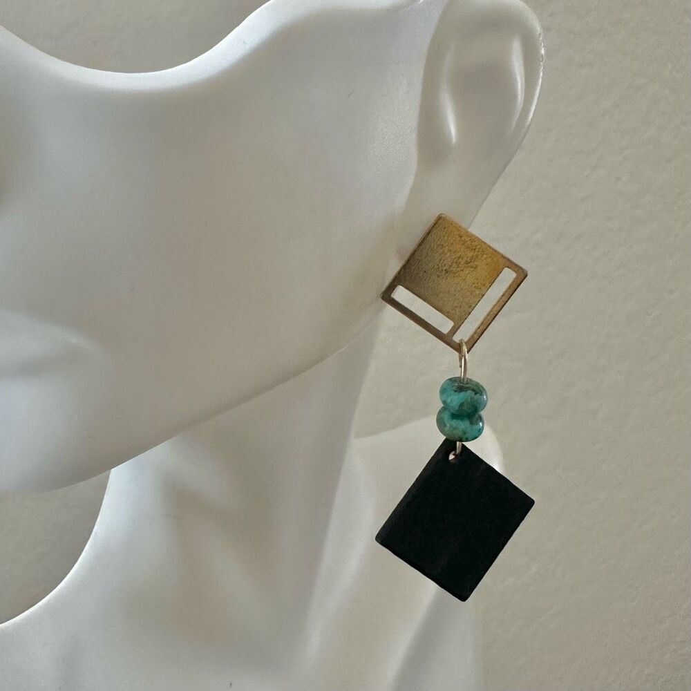 Stoic Sage Designs Brass & Turquoise Modern Boho Earrings